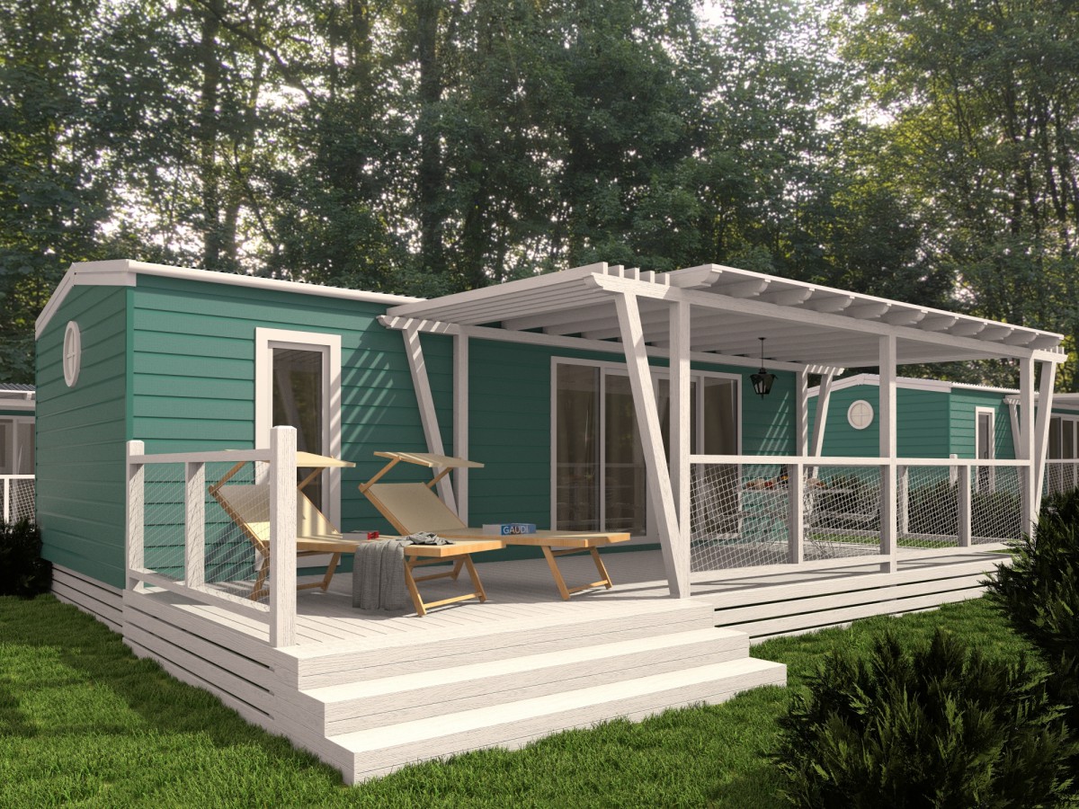 moderne drvene terase za mobilne kućice, uređenje exterijera 